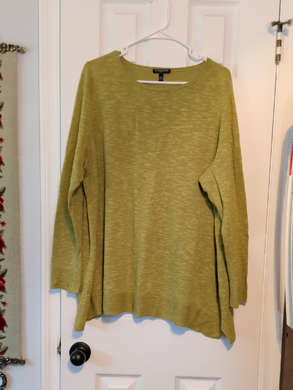 Eileen Fisher Washed Chartreuse Green Lightweight Knit Top 2XL
